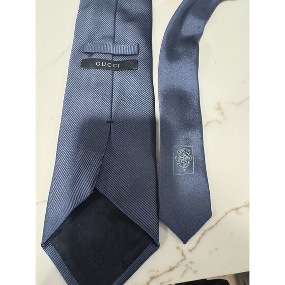 GUCCI Patterned Blue Silk Tie Made In Italy - Picture 6 of 10
